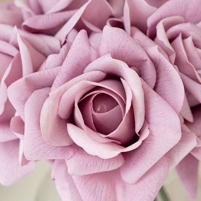 Artificial Roses Single Stem 10pcs Fake Silk Flower Arrangement Bouquet Real Touch for Home Party Wedding Decoration(Light Purple)