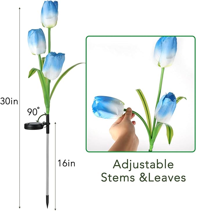 Veesee Solar Garden Stake Night Lights,Artifitical Solar Forever Tulip Flowers Lamp,Led Multi-Color Changing,Waterproof Landscape Lighting for Christmas Yard Lawn Patio Walkway Décor-Blue