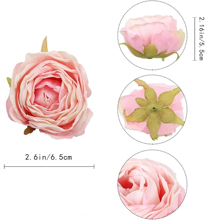IPOPU Pink Artificial Flowers Rose Heads 25PCS Dried Pink Flowers Artificial Roses with Stems Fake Flowers for Bridal Shower Decorations Silk Flower Heads Bulk Arrangements (Pink)