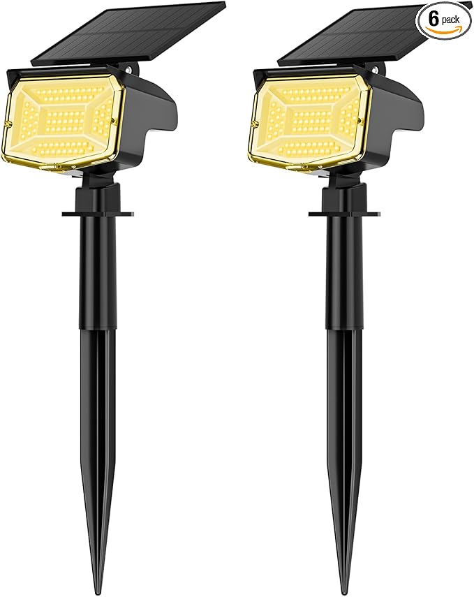 Solar Spot Lights Outdoor, 92 LEDs Landscape Lighting with 3 Lighting Modes and Auto On/Off, IP67 Waterproof Spotlights, Outdoor Solar Lights for Yard Garden, 2 Pack (Warm White)