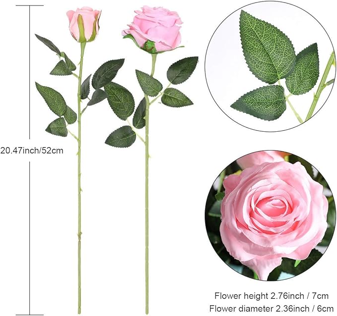 Hawesome 12PCS Artificial Silk Flowers Realistic Roses Bouquet Long Stem for Home Wedding Decoration Party (Pink -1) 1
