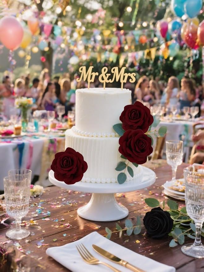 25PCS Faux Rose Flower Head Burgundy Velvet Rose Flowers Fake Flower Heads for DIY Wedding Home Party Baby Shower Decor(Burgundy)