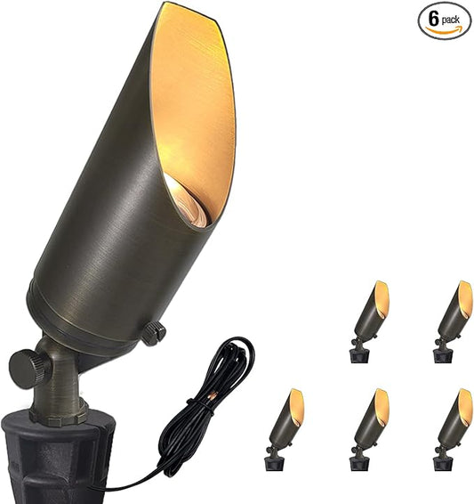 COLOER Die-cast Brass Landscape SpotLights Outdoor, 12V AC/DC Low Voltage Adjustable Yard Lighting, IP65 Waterproof Garden Patio Trees Spot Up Light(103B, Bronze, 6-Pack Without Bulb)