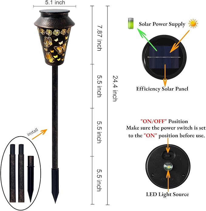 Solar Pathway Lights Outdoor Waterproof, Metal Copper Butterfly Lantern for Yard, Garden, Walkway, Patio Decor and More, Ideal Landscape Lighting Gift for Women, Mom, Grandma