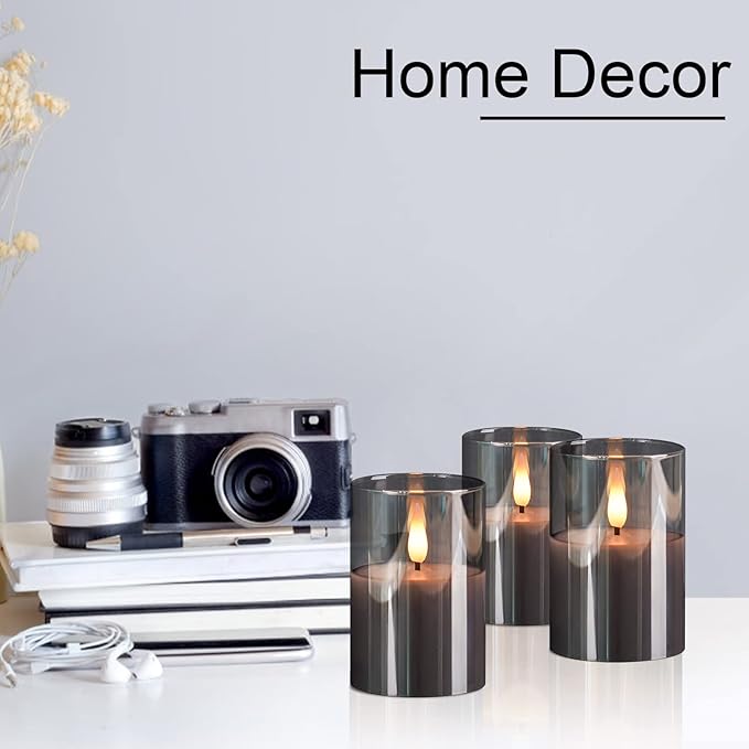 6Pack Glass Flickering Flameless Candles with Remote, 2"X3" Real Wax Votive Candles Battery Operated, Small Electric LED Candles for Wedding Home Decor, w/4 Timers+2 Lighting Modes [Gray]