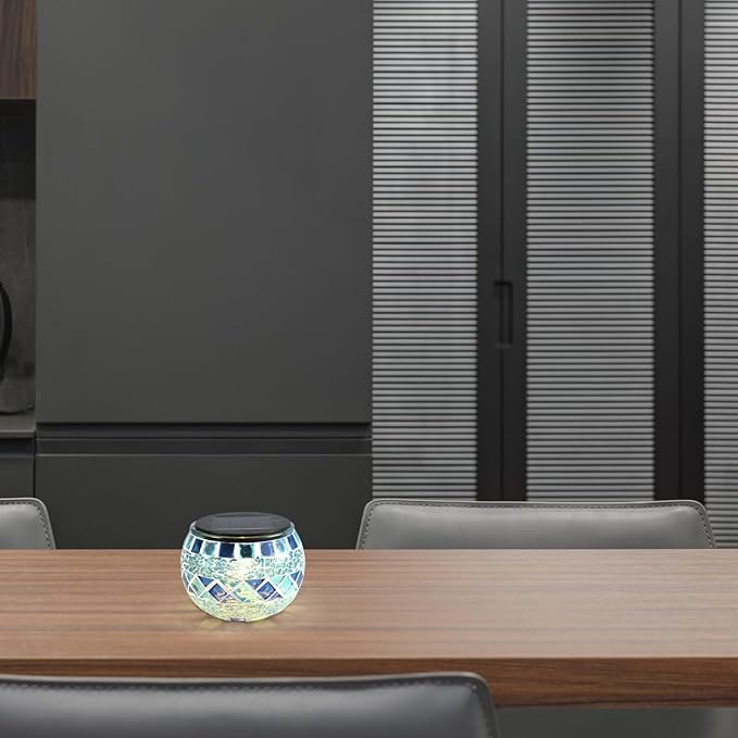 Uonlytech 3Pcs Mosaic Ball Garden Lights Outdoor Mosaic Lawn Lamps Solar Lights Glass Globe Powered Color Changing Solar Lamps Outdoor Indoor Decorations Garden Patio Yard Pathway (Blue)