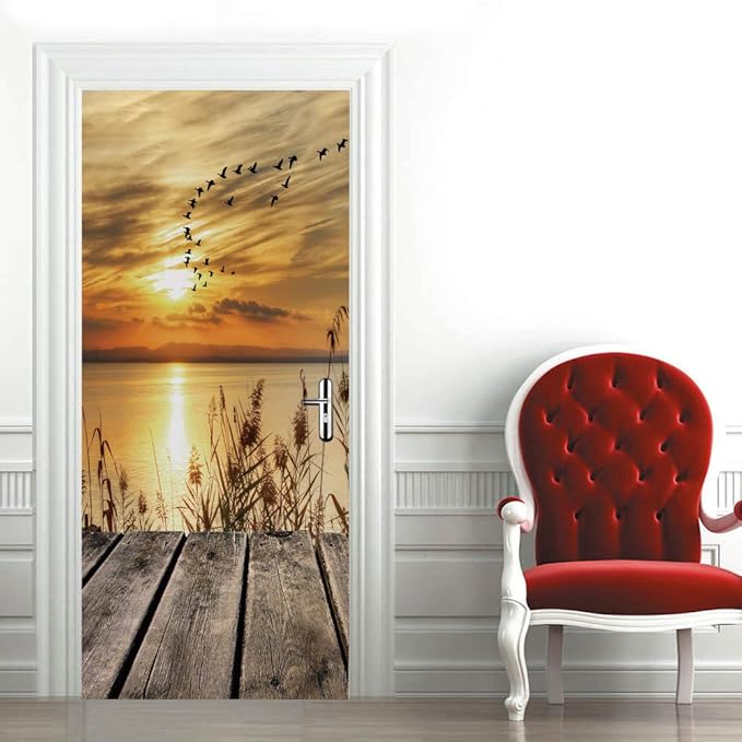 3D Door Stickers Murals Peel and Stick - PIER - Door Wallpaper Self-Adhesive Door Decals Removable PVC Waterproof Door Poster for Bedroom Living Room Door 30.3" x 78.7"
