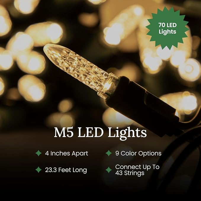 Pro Christmas M5 LED Holiday Lights - 100 Bulbs, 33.3ft - Professional Grade Indoor Outdoor Diamond Cut Sparkle Light Strings for Home Decorations and Christmas Trees - Pure White