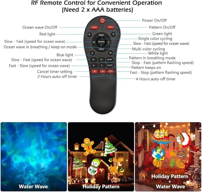 Slide Show Outdoor Holiday Projector, 2 in 1 Water Wave Outside Projector Lights Halloween Christmas, St. Patrick's Day Decoration, Eid Mubarak Kareem Festival Decorations, Easter Decorations