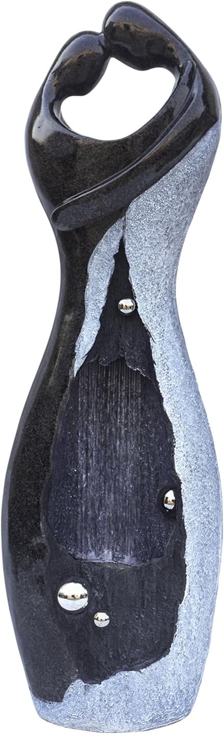 Modern Waterfall Fountains Graceful Hugging Couple Gurgling Water Features Outdoor Indoor Garden Faux Stone Zen Fountain in Marble Color for Courtyard, Patio, Lawn, Lobby 47" Height