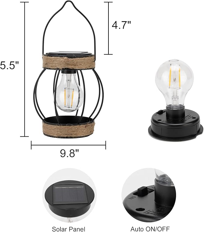 Solar Outdoor Lanterns,Hanging Solar Lights Outdoor Waterproof Metal Solar Table Lights Solar Powered Lanterns Decorative Tree Lanterns Outdoor Lamp for Patio Garden Yard Pathway, 2 Pack
