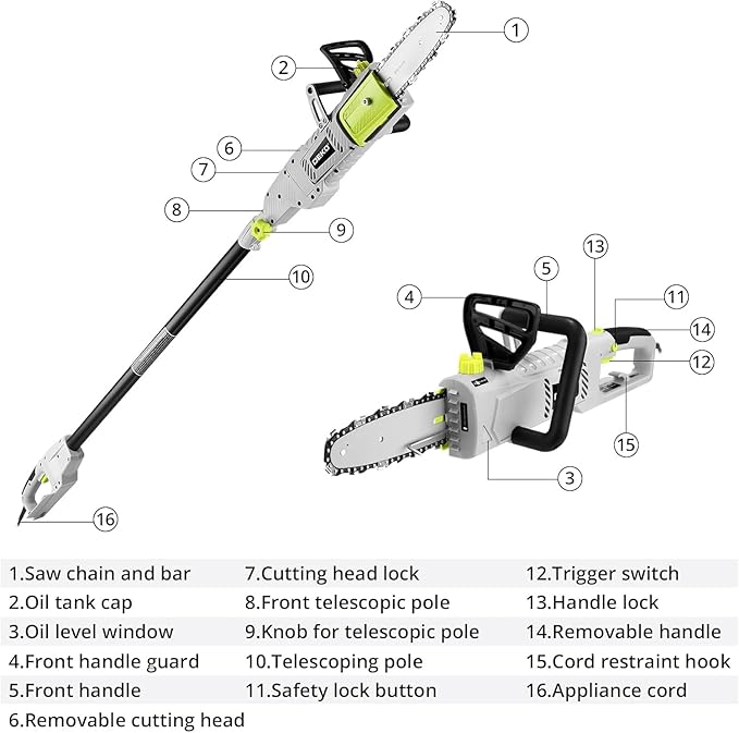 DEKOPRO 8 Amp 10" Electric Pole Saw for Tree Trimming,Corded Electric Chainsaw,Power Chain Saw for Tree Trimming Wood Cutting
