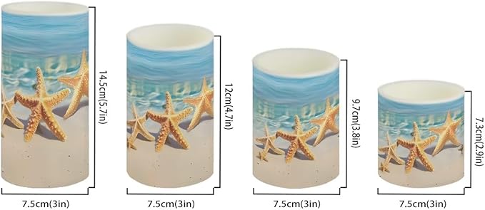 Flameless Candles Battery Powered LED Candle with Remote Timer Color Changing Control Set of 4 for Indoor Outdoor Beach Wedding Coastal Home Decorations, Beach Starfish Blue Sea