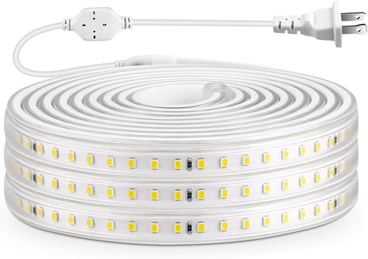 AIMENGTE LED Strip Lights Outdoor Waterproof, 600 LEDs, 6500K Cool White, 16.4ft LED Rope Lights for Bedroom, Kitchen, Garden, Patio, Indoor Christmas Decoration, AC 110V