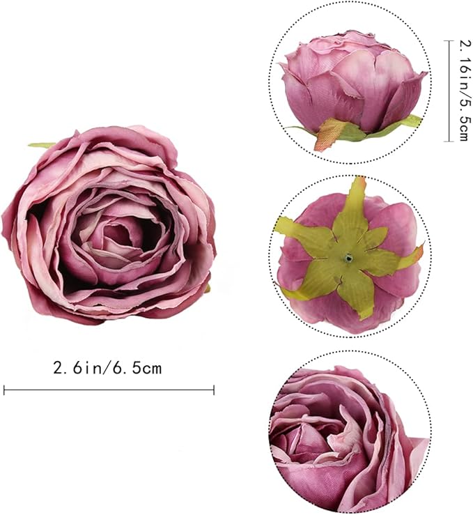 IPOPU Fake Roses 25pcs Vintage Purple Roses Artificial Flower for Decorations Colorful Artificial Roses Silk Flower Heads Bulk with Stems for Wedding Flowers Bouquet Centerpieces (Gradient Purple)