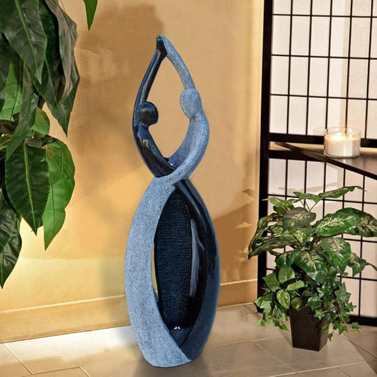 Graceful Dancing Couple Outdoor Water Fountain 51" Cast Stone Garden Statue Waterfalls Feature in Marble Color for Garden, Lobby, Bar, Lawn, Courtyard, Patio, Office,Backyard