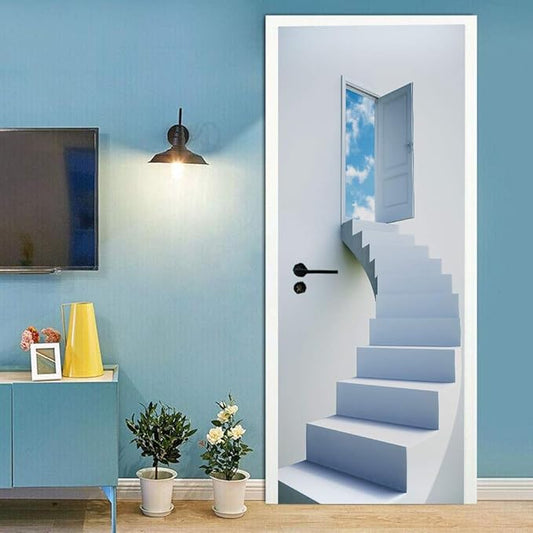 3D Door Stickers Murals - Peel & Stick - Stairs & Wall - Self-Adhesive Decals - Removable PVC Waterproof Door Poster - Bedroom & Living Room Decoration - 30.3" x 78.7"