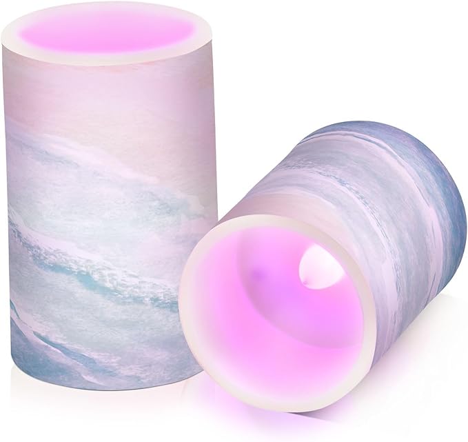 Flickering Flameless Candles, Bohemian Beach LED Candles with Remote Timer, Set of 2 Battery Operated Candle for Valentine Wedding Birthday