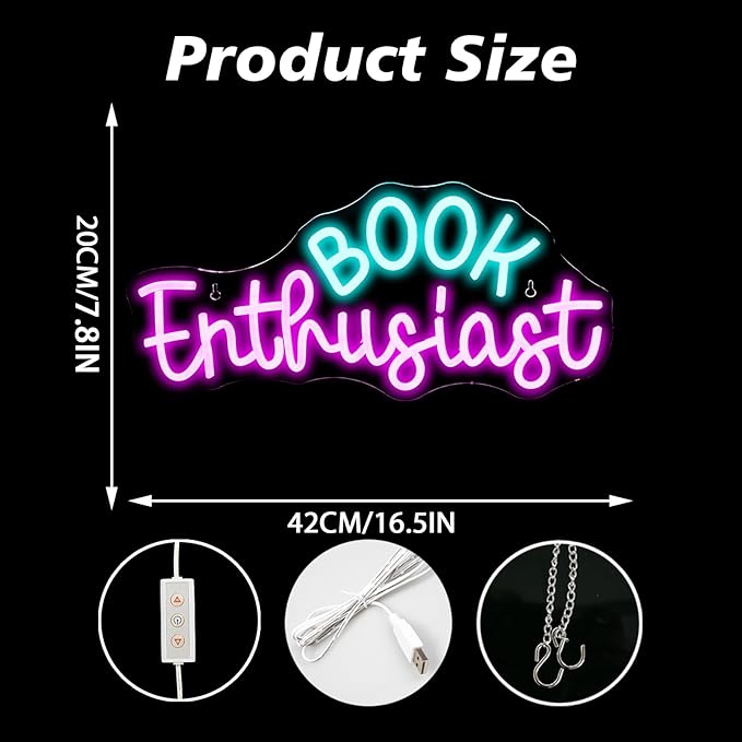 Book Enthusiast Neon Sign Wall Decor,Neon Light Bedroom Wall Decor Suitable Indoor Light for Classroom Book Party Library Reading Room Decoration Bookish Gifts