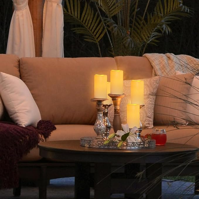 Waterproof Flameless Remote Control Candles 12PACK（D3''*H5.5''） Battery Operated Flickering LED Pillar Candle，plastic with 10-Key 24Hours Timer for Outdoor/Indoor Party Garden Lanterns Porch Ivory