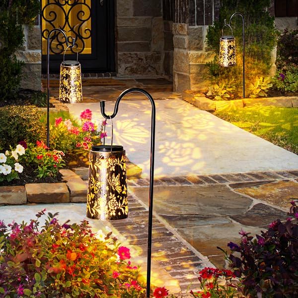 Outdoor Solar Lanterns Large Butterfly Pattern Lantern Hanging Light House Yard Patio Backyard Porch PathwayDecor Gifts for Women Grandma Mom Friends 2pcs