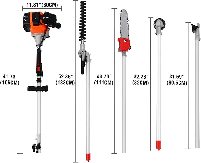 Samger 52cc 2 Cycle Gas Hedge Trimmer, 5 in 1 Garden Hedge Trimmer Combo, Gas Powered Trimmer with Extension Pole, Multifunctional Garden Trimming Tools