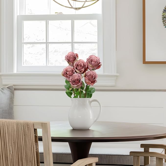 Briful Dusty Roses Pink Artificial Flowers– 6PCS 18.9" Faux Rose Silk Flowers with Long Stems Realistic Fake Rose Bouquet for DIY Wedding Arrangements Table Vase Centerpieces Home Event Decor