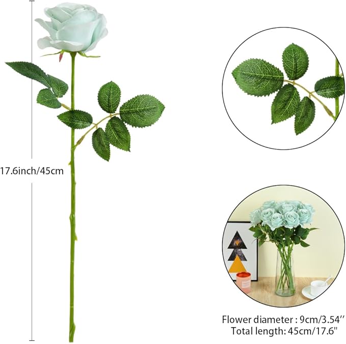 12pcs Roses Artificial Flowers Fake Roses Sage Green Silk Roses White Silk Flowers Rose with Long Stems for Wedding Home Party Centerpieces Decorations