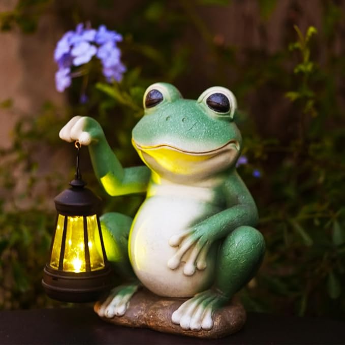 Large Frog Garden Decor for Outside Solar Powered Sculptures for Garden Patio Cute Animal Garden Statues Home Easter Ornaments, Gifts for Mom Grandma