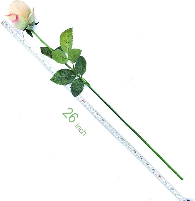 26inch Real Touch Artificial Roses - Long Stem Fake Silk Flowers with Leaves for Wedding, Home Decor, Centerpieces, Office Party, Looks Real (10,Champ)