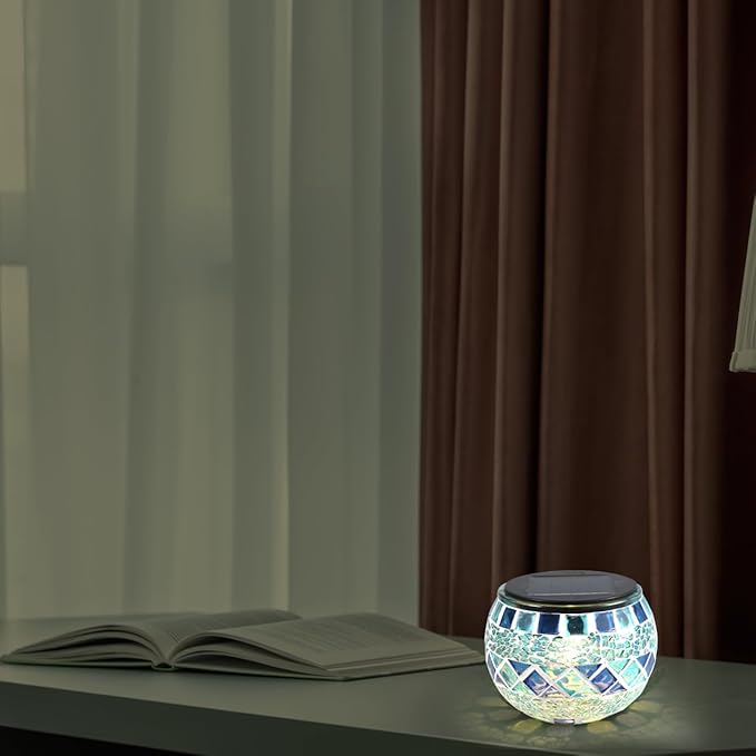 Uonlytech 3Pcs Mosaic Ball Garden Lights Outdoor Mosaic Lawn Lamps Solar Lights Glass Globe Powered Color Changing Solar Lamps Outdoor Indoor Decorations Garden Patio Yard Pathway (Blue)