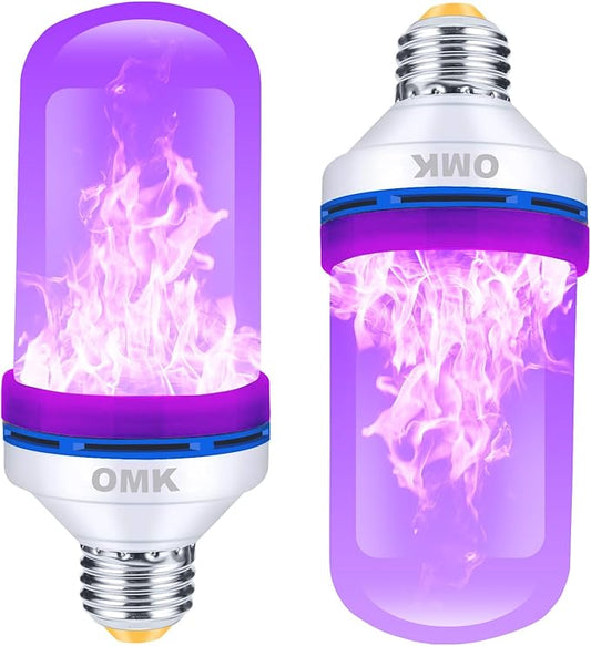 OMK 【Upgraded】 Purple LED Flame Light Bulbs - Flickering Light Bulbs with Gravity Sensing, E26 Base Flame Bulb, Holiday Christmas Indoor Outdoor Light Bulbs, Valentine Decoration Gifts Lights (2Pack)
