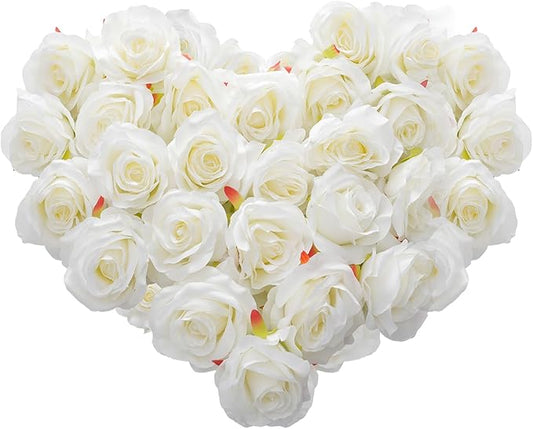 Fake Roses Not Bend The Peduncle Artificial Flowers Fake Flowers with Stems for DIY Wedding Bouquets Bridal Shower Centerpieces Arrangements Tables Decorations (24pcs,Pearl White)