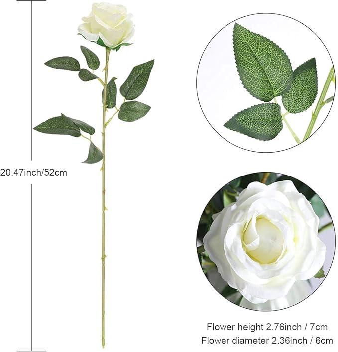 Hawesome 12PCS Artificial Silk Flowers Realistic Roses Bouquet Long Stem for Home Wedding Decoration Party (12PCS-Cream White 1)