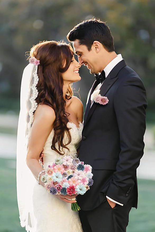 Faux Flower Heads Small Silk Artificial Flower DIY Fake Mini Flowers Rose Daisy Multicolor Flowers Craft Supplies for Wedding Party Wreath Graduation Season Party Home Decor