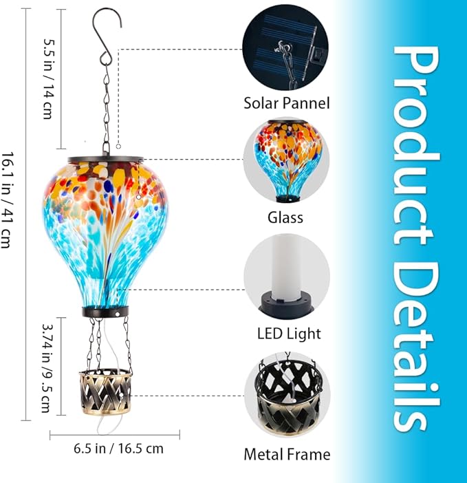 Solar Hot Air Balloon Lantern with Flame, Unique Hot Air Balloon Solar Lanterns with LED Candle Light, Waterproof Outdoor Lanterns Decor for Yard, Patio, Garden, Porch