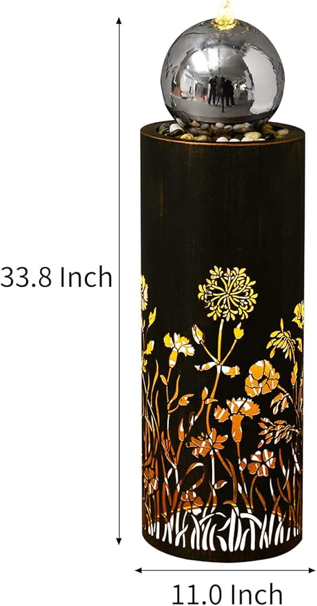 31.5” H Water Fountain Outdoor Garden Waterfall Fountains Indoor Outdoor Fountains and Waterfalls Modern Water Feature with Led Lights 2-Tier for Home Deck Porch Patio Backyard Decor