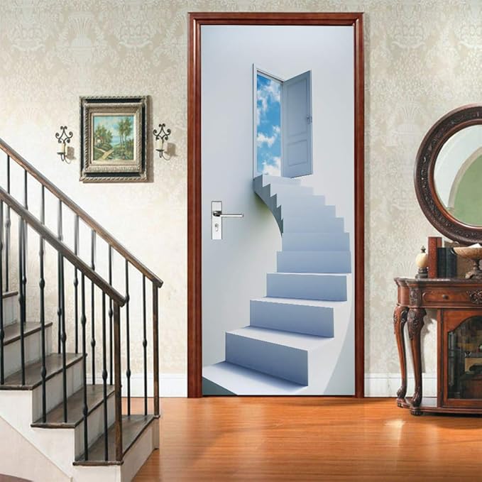3D Door Stickers Murals - Peel & Stick - Stairs & Wall - Self-Adhesive Decals - Removable PVC Waterproof Door Poster - Bedroom & Living Room Decoration - 35.4" x 78.7"