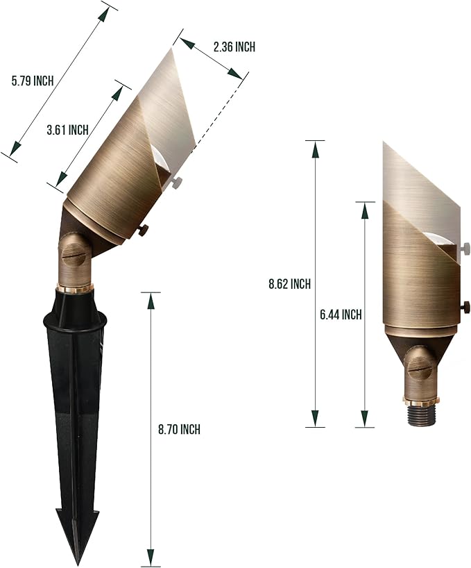 GKOLED 12 Pack Brass Landscape Spotlight, LED Low Voltage Landscape Lighting, Outdoor Adjustable Lights for Yard Wall Lawn Tree Patio Garden, Waterproof Directional Up Light with 5W MR16 Bulb