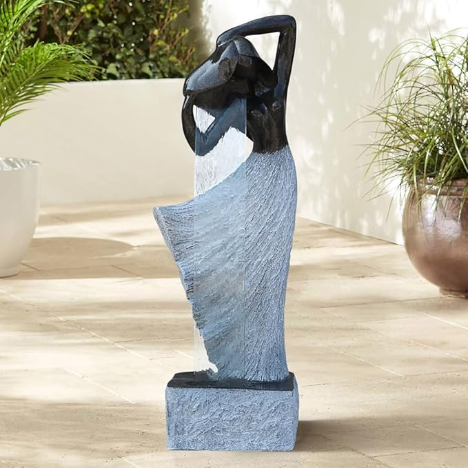 Modern Waterfalling Fountain Outdoor Indoor Zen Garden Water Features in Cast Stone Color for Courtyard/Lawn/Patio/Lobby/Backyard 46" Height