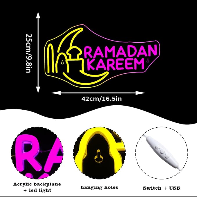 Moon Castle Ramadan Festival Neon Sign Eid Mubarak Neon Lights for Wall Decor Muslim Islamic Led Light Sign for Ramadan Mubarak Ramadan Kareem Sign Islamic Muslim Home Bedroom