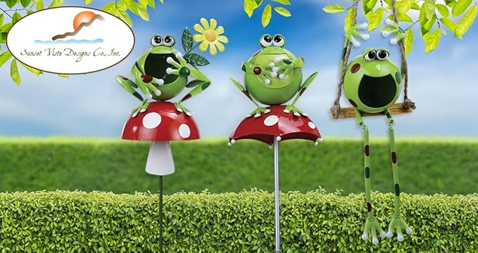 Sunset Vista Designs MF063 Swinging Froggy Hanging Buddy, Solar Powered Light