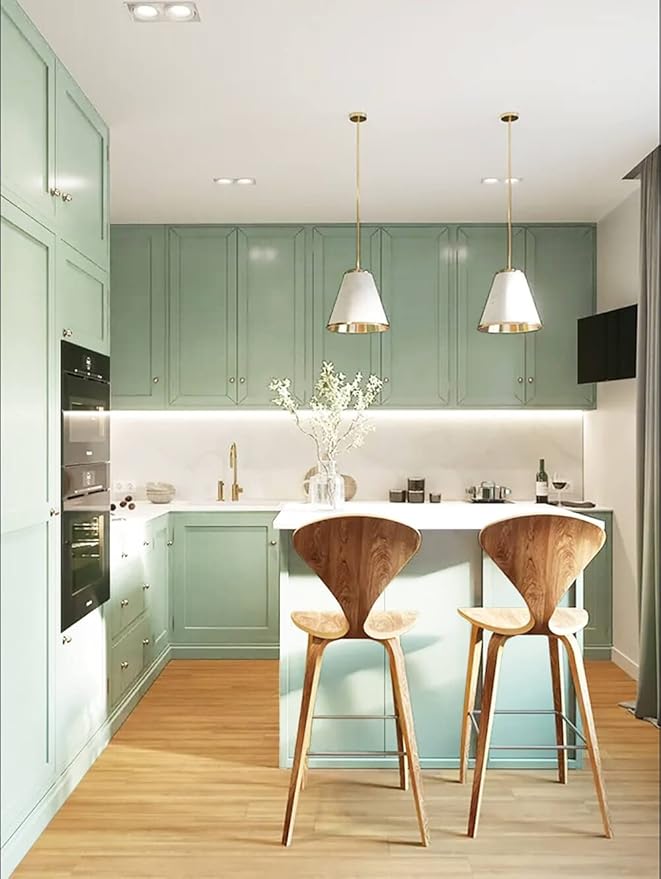 Dimoon 78.7''x17.7'' Green Peel and Stick Wallpaper Contact Paper Modern Self Adhesive Wall Paper Removable Renter Friendly Textured Solid Color Shelf Cabinet Vinyl Roll (78.7''x17.7'',Light Green)