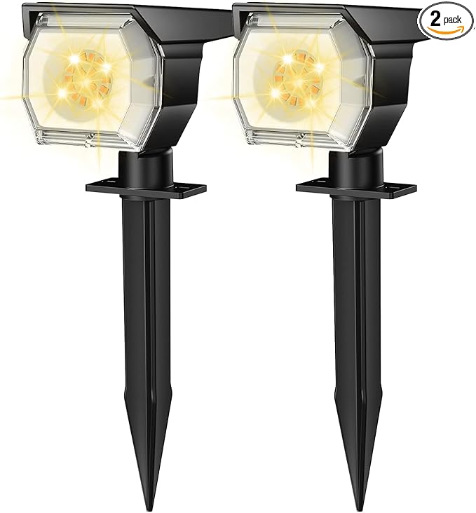 EIUIO Solar Outdoor Lights, 3 Lighting Modes Solar Spot Lights Outdoor with Auto On/Off, Waterproof Landscape Lighting for Garden Yard Pathway