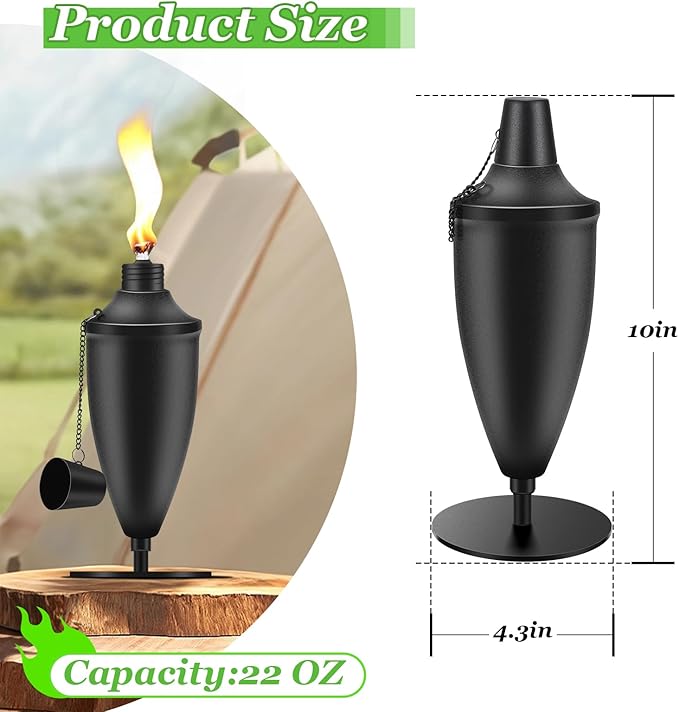 6 Pack Metal Tabletop Torches,22 oz Citronella Torches for Outside, Refillable Outdoor Flame Torch Light, Comes with Wicks and Covers, Ideal for Parties, Landscape, Garden Decor, DIY
