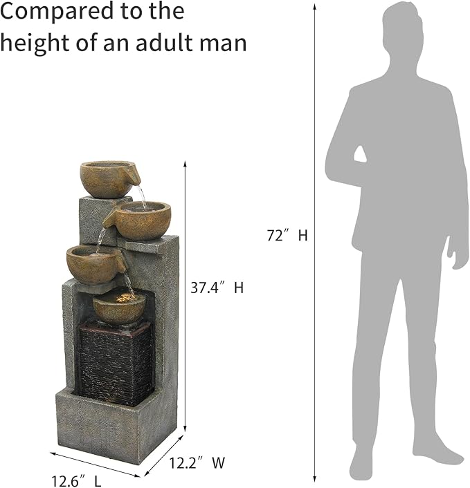 YZM 5-Tier Water Fountain Outdoor Garden Waterfall Fountains Indoor Bowl Cascading Water Feature with Led Lights for Home Deck Patio Porch Yard Decor 37.4" H