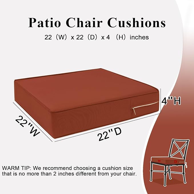 Outdoor Chair Cushions Set of for Patio Furniture 22x22x4 Inch
