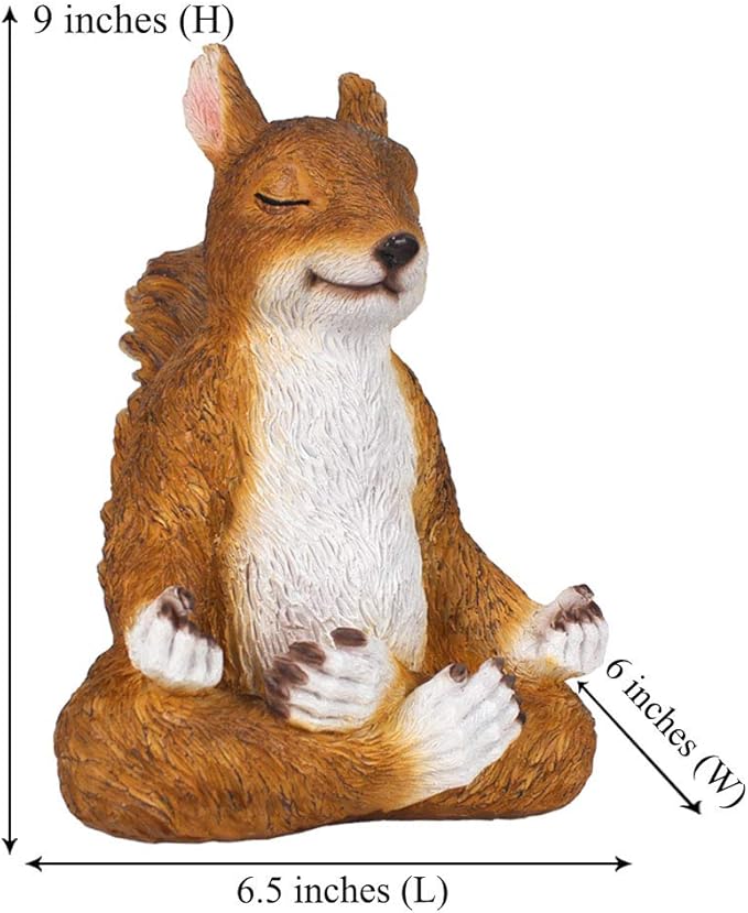 9" Meditation Squirrel Big Size Monkey Statue for Garden Decoration, Animal Yoga Figurine Feng Shui Statue Ornament Zen Squirrel Figurines Gifts for Women/Mom-Indoor and Outdoor Animal Sculpture