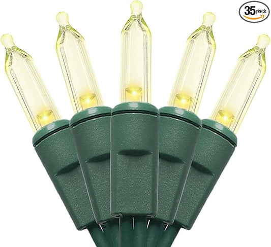 MULTI-SPARKING White LED Christmas Lights - 35 Count Warm White Christmas String Lights for Small Tree, Crafts, Holiday, Indoor/Outdoor Decorations, 11 Feet Green Wire, UL Certified, Connectable