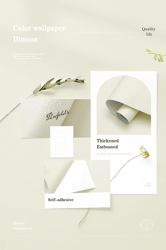 Dimoon 590''x17.7'' White Peel and Stick Wallpaper Contact Paper Modern Self Adhesive Wall Paper Removable Renter Friendly Textured Solid Color Shelf Cabinet Vinyl Roll (590''x17.7'',Cream White)